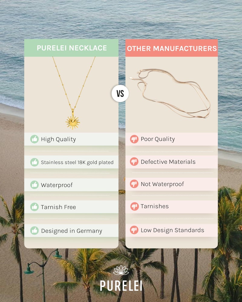 PureleiÂ® Sun Necklace: Waterproof & Adjustable, Chain with sun pendant, 20 to 22 inch adjustable length, 18K Gold plated stainless steel - Image 4